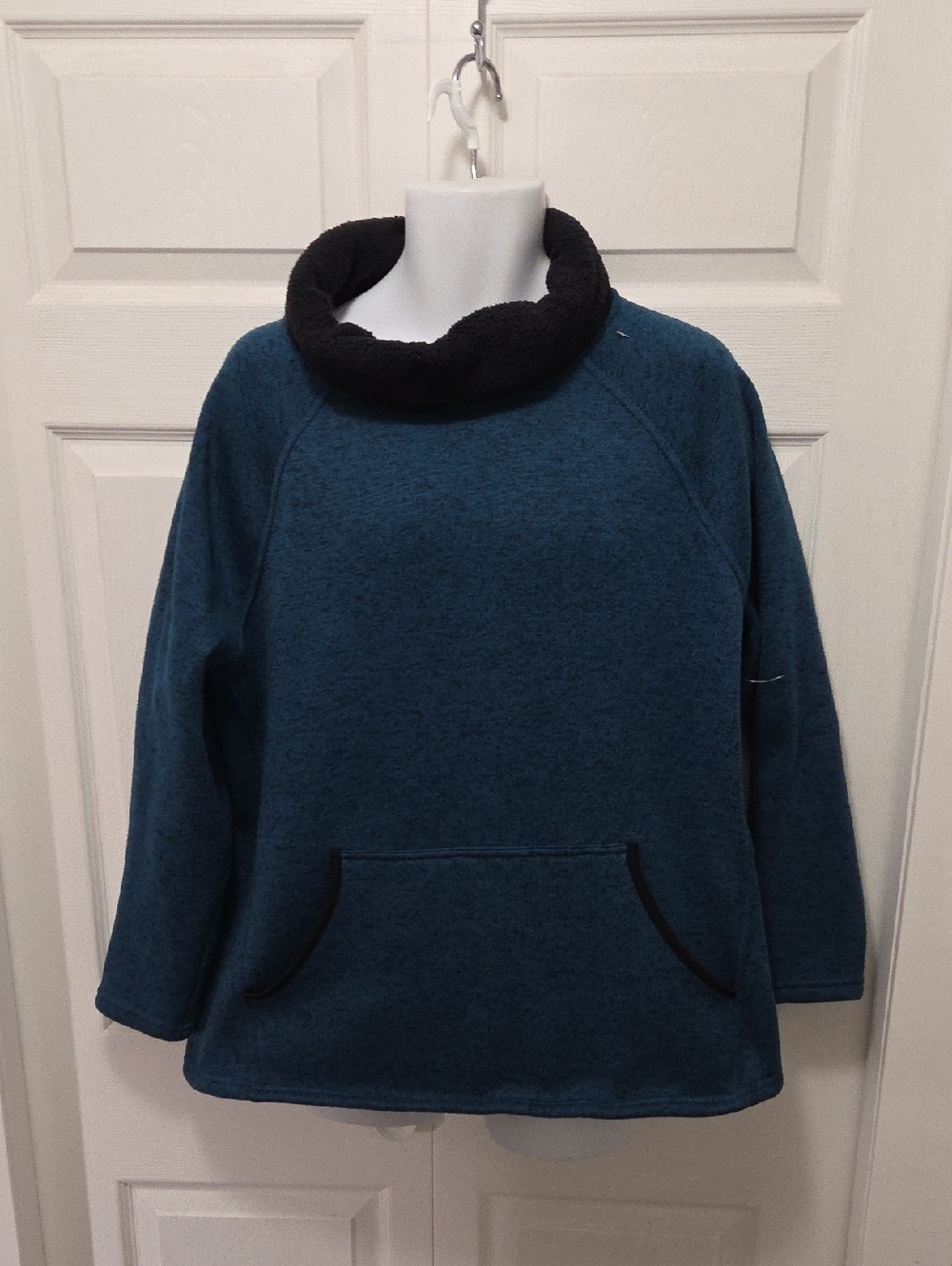 Joe Fresh 1X Teal Cowl Neck Sweater with Black Trim